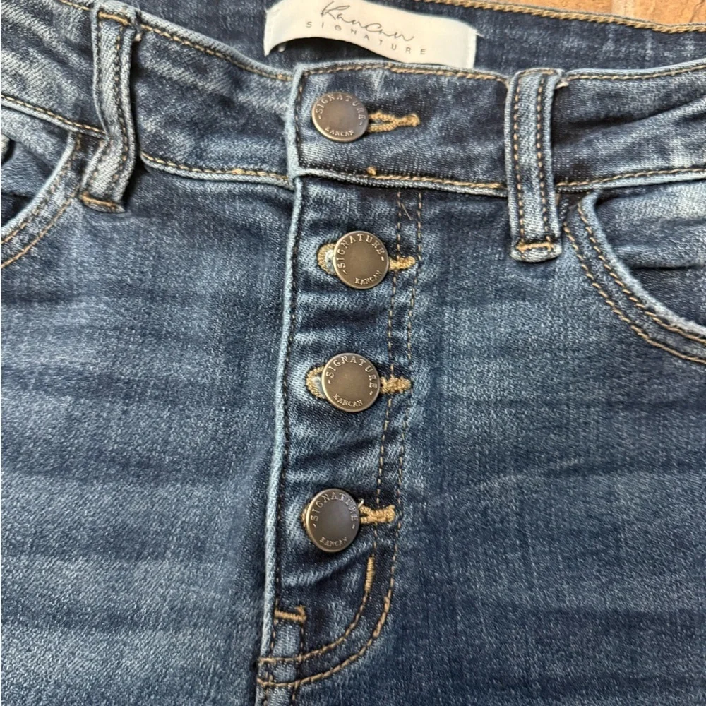 Kancan Signature High Rise Button Fly Jeans | Distressed Raw Hem | Size 28 - Picture 2 of 4